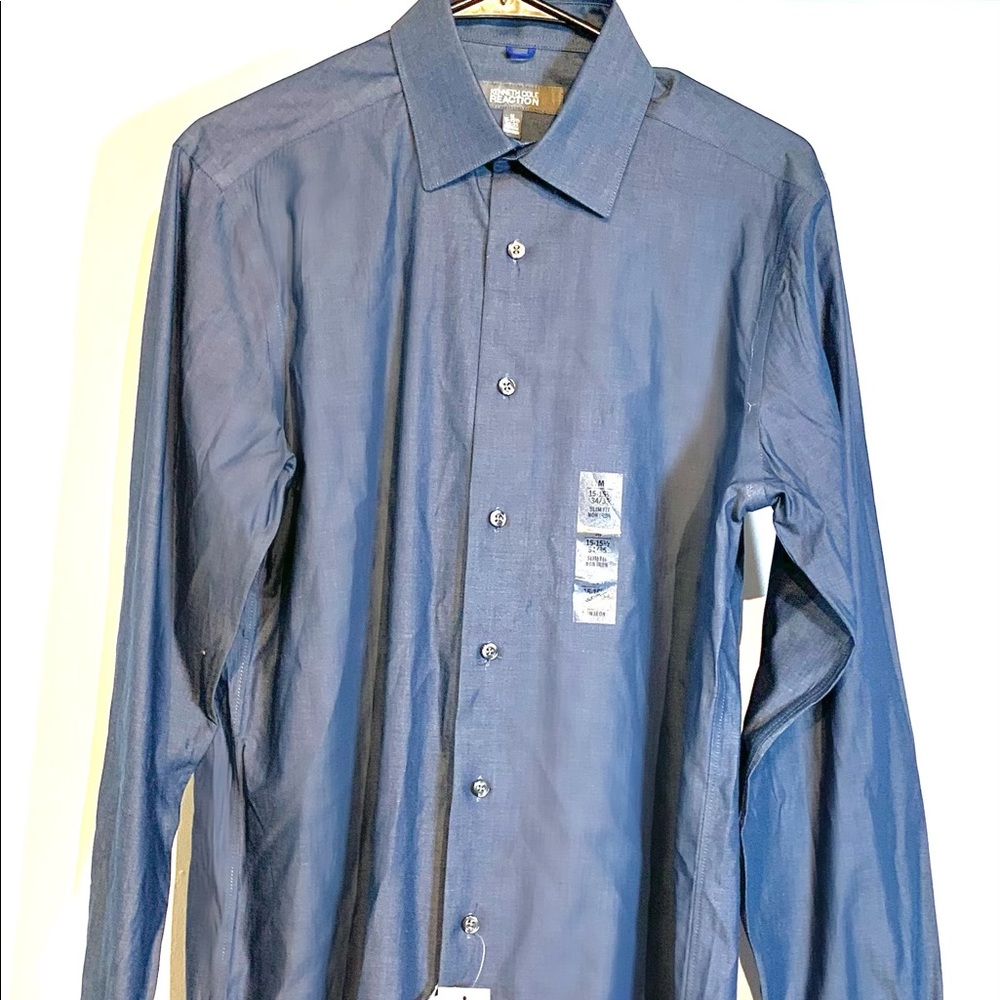 Reaction Kenneth Cole Slim Fit Blue Long Sleeve Button Down Shirt - Men’s
